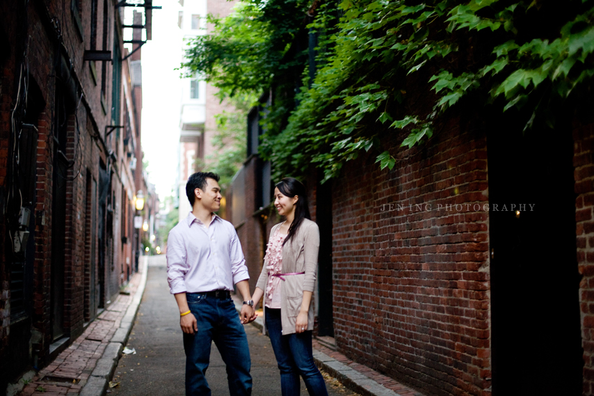 Beacon Hill engagement session in Boston, MA - couple in alley