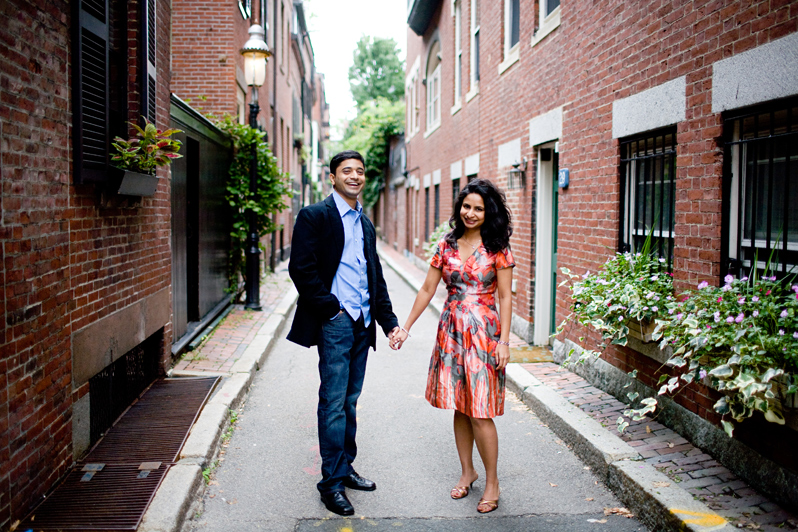 Boston engagement session in Beacon Hill - couple in brick alley 