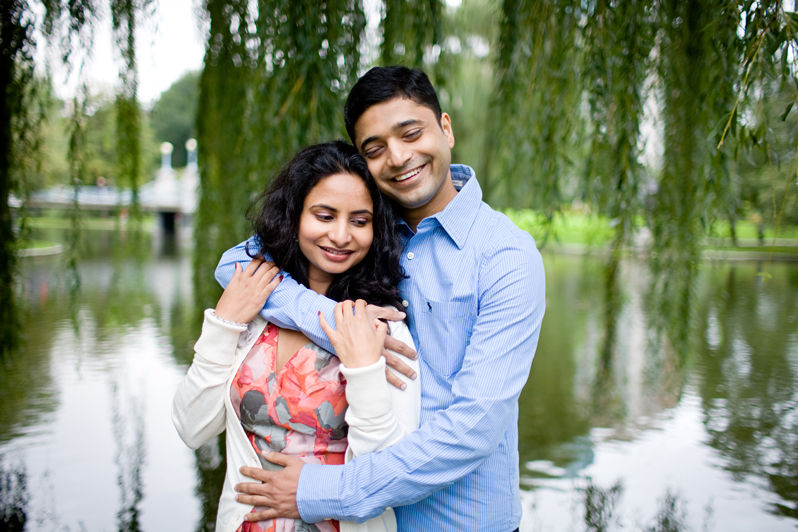 Boston Public Garden engagement session - couple with willow trees