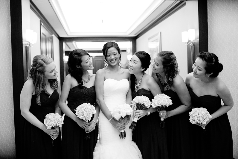 bride and bridesmaid at the colonnade hotel in boston