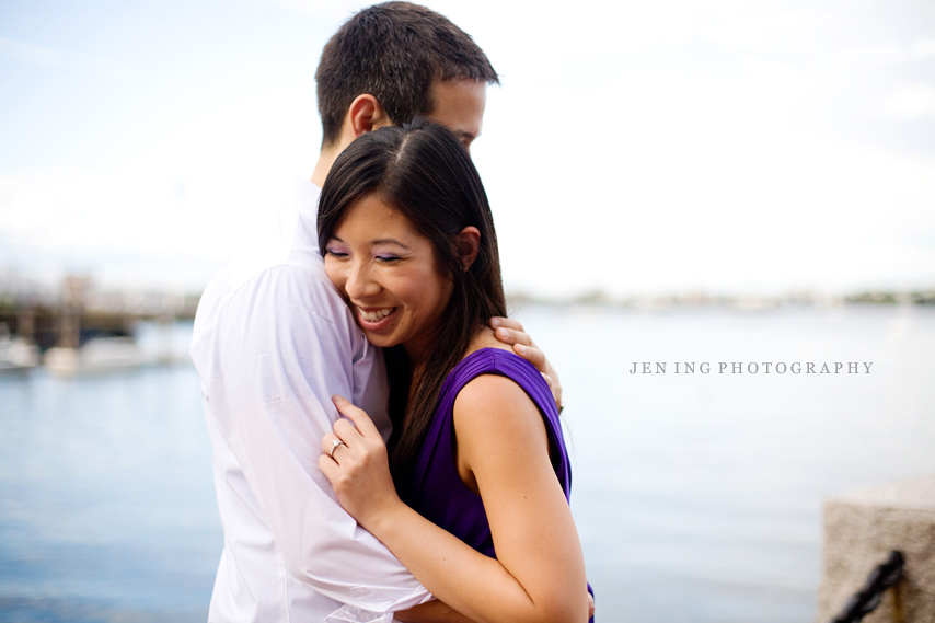 Boston waterfront engagement session - couple at wharf