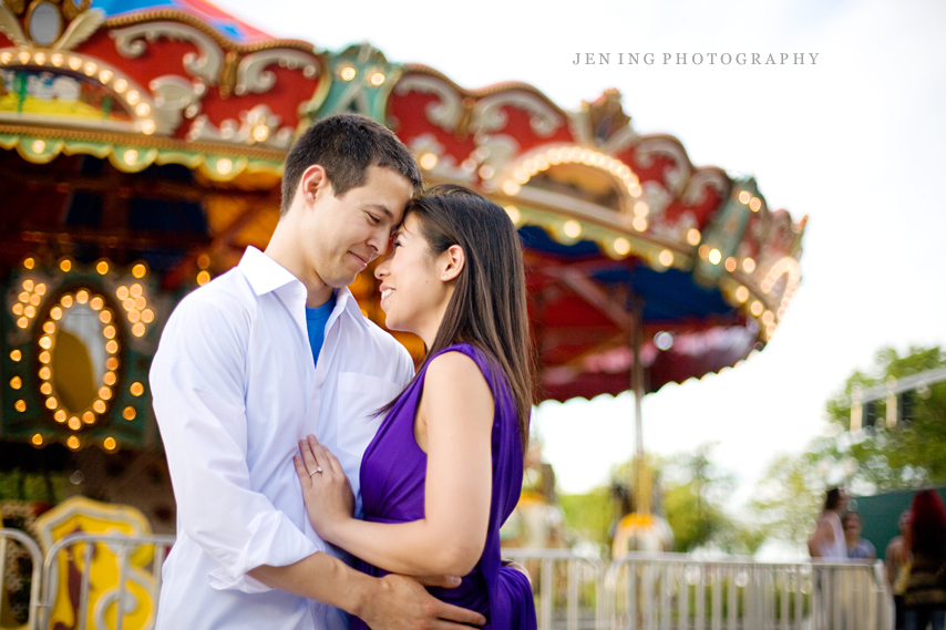 Colorful Boston engagement session - couple with carousel