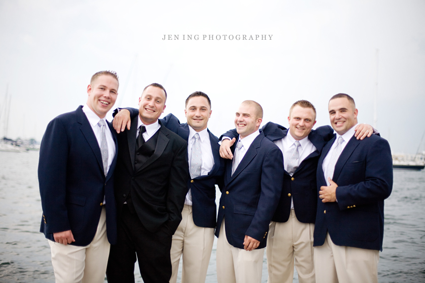 Newport Yachting Center wedding photography in RI - groom with groomsmen