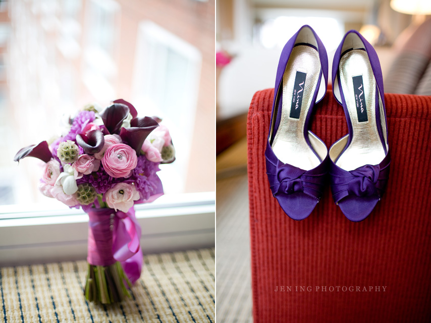 Charles Hotel wedding bouquet and shoes