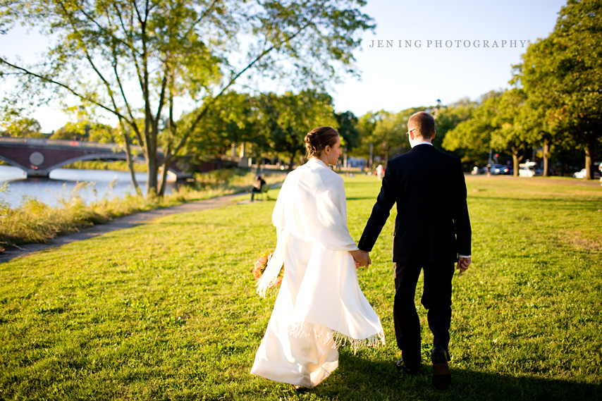 Cambridge MA wedding photography - bride and groom walking