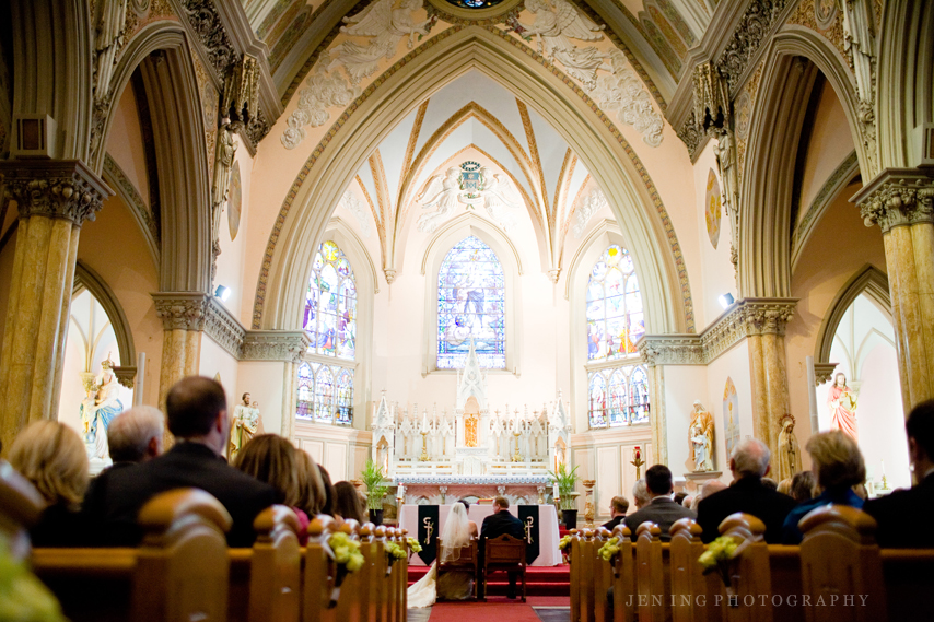 Boston wedding photography - bride and groom seated at church