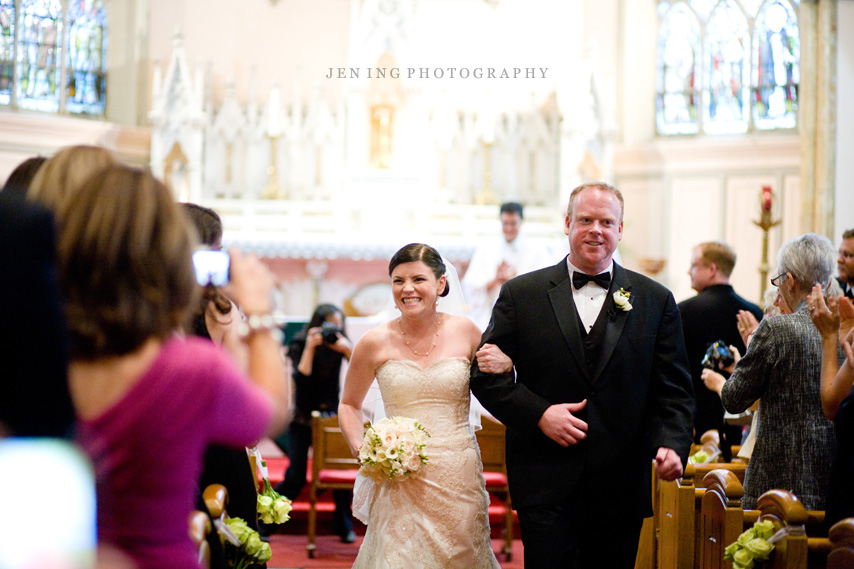 Boston wedding photography - bride and groom walking down aisle