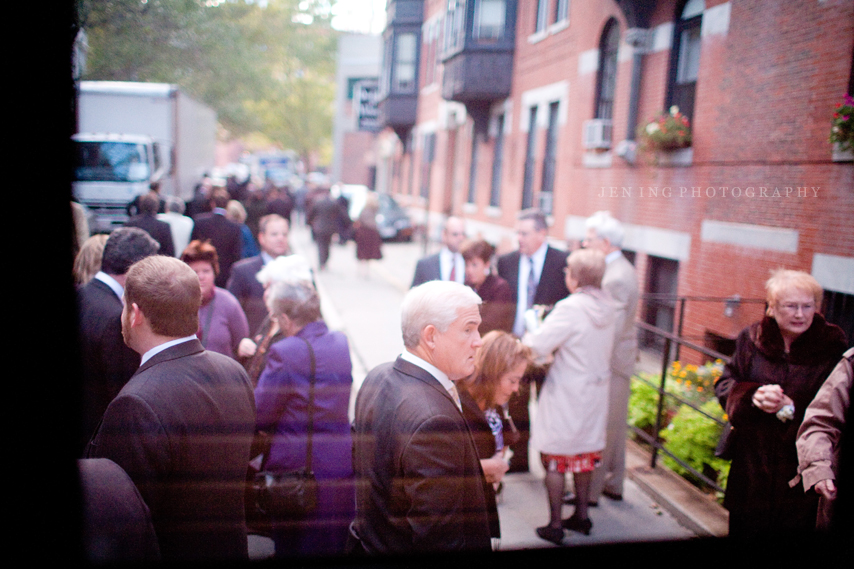 Boston wedding photography - guests mingling outside
