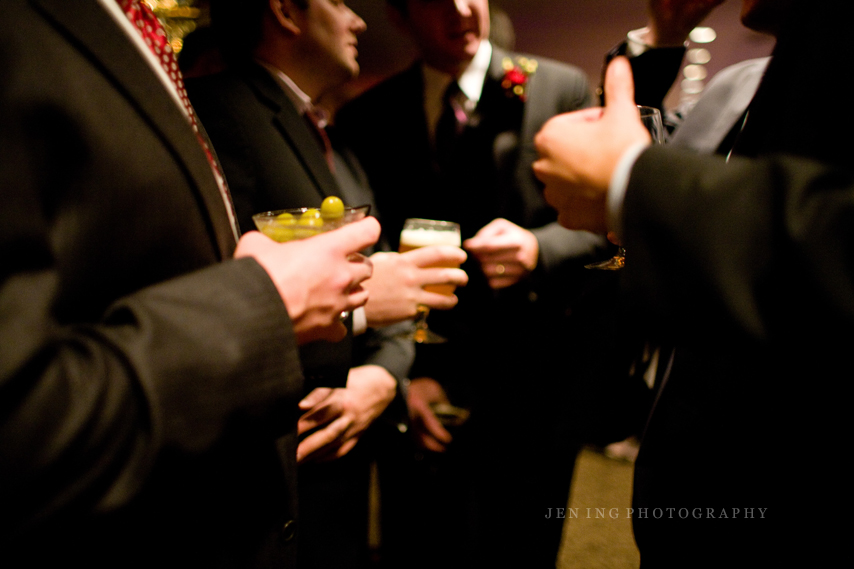 Boston State Room wedding photography - groomsmen with cocktails