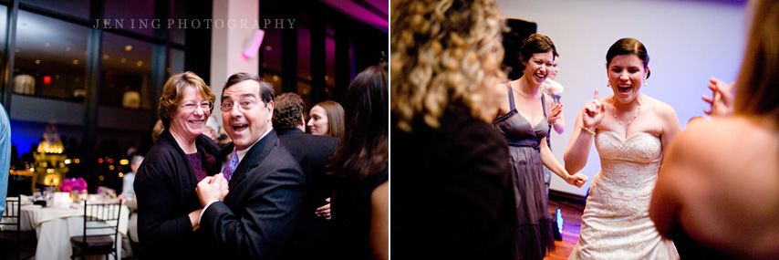 Boston wedding photography - guests laughing and bride dancing