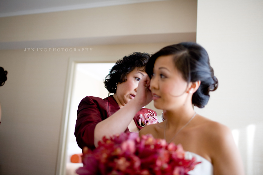 Boston Seaport Hotel wedding photography - mother helping bride get ready