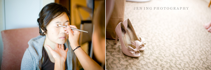 Boston Seaport Hotel wedding photography - getting ready makeup and shoes