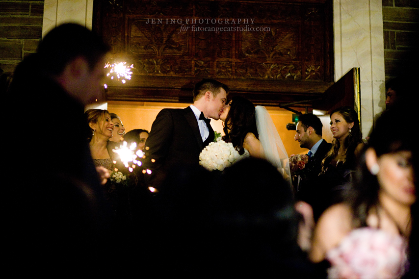 Armenian wedding photography - bride and groom kiss with sparklers