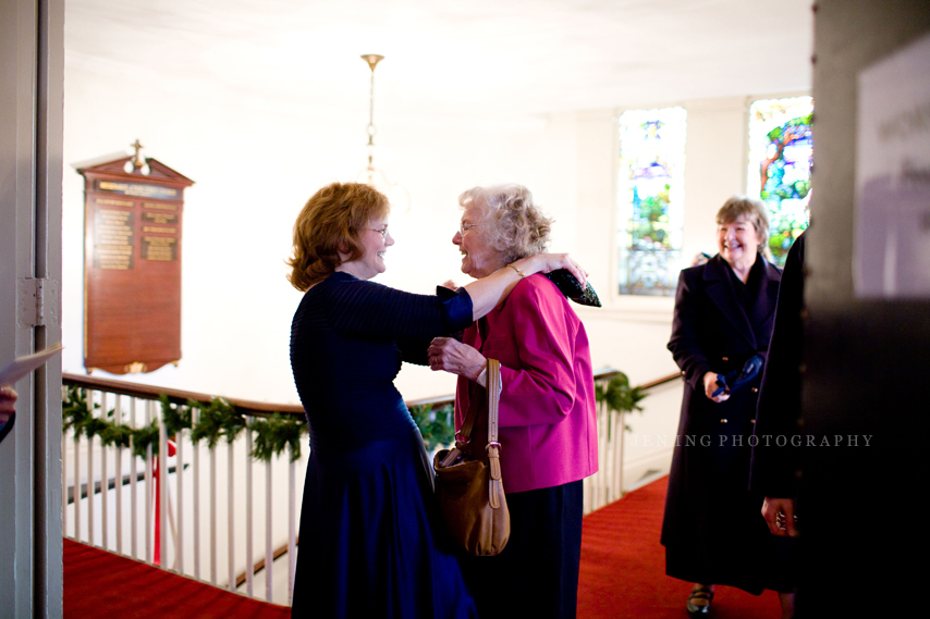 Park Street Church wedding photography - mother of bride greeting guests