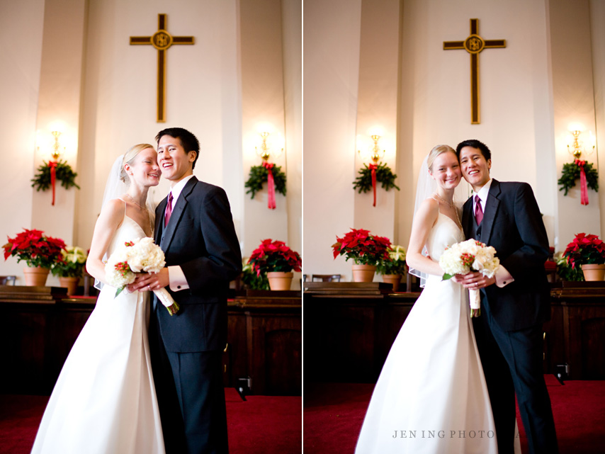 Park Street Church wedding photography - bride and groom portraits on altar