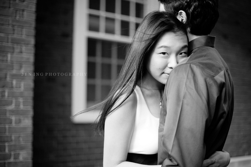 Harvard Engagement session in Cambridge, MA - couple with wind in girl's hair