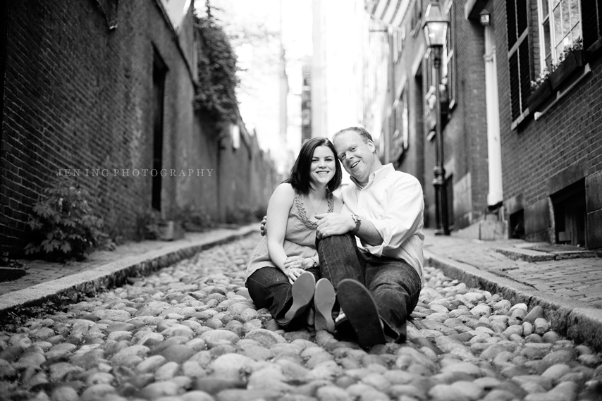 Beacon Hill engagement session in Boston, MA - couple on cobblestone alley