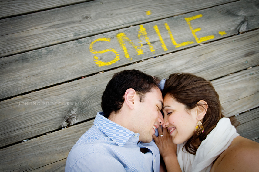 Boston esplanade dock engagement session - couple smile