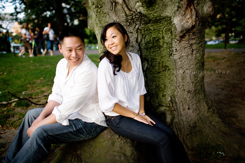 Boston Public Garden engagement session - couple against tree
