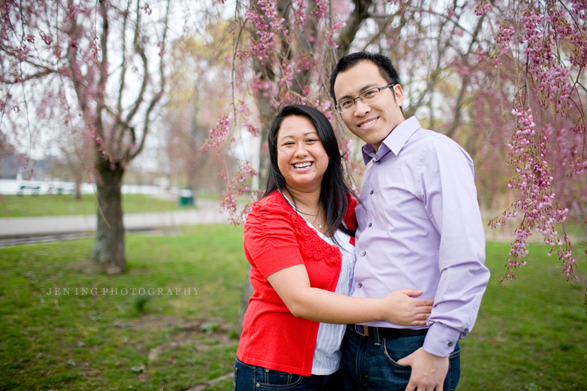 Esplanade engagement session in Boston, MA - couple laughing