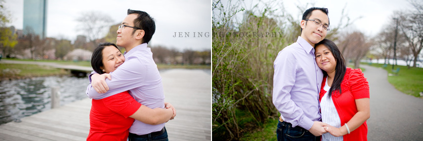Spring engagement session on the esplanade - couple smiling