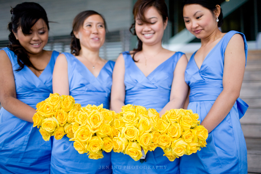 ICA wedding portraits in Boston - bridesmaids with bouquets