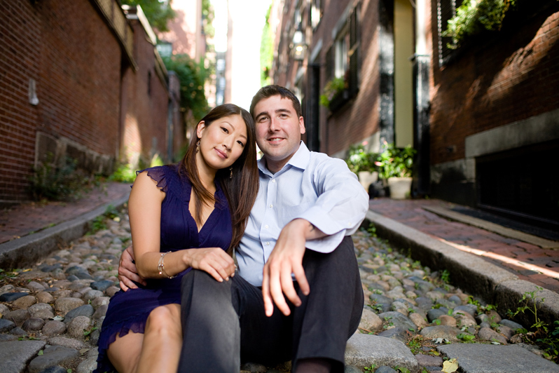 Beacon Hill engagement session - couple on cobblestone