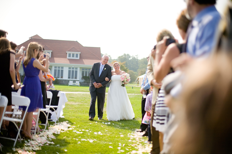 New Hampshire wedding at Wentworth by the sea country club - bride walking down aisle