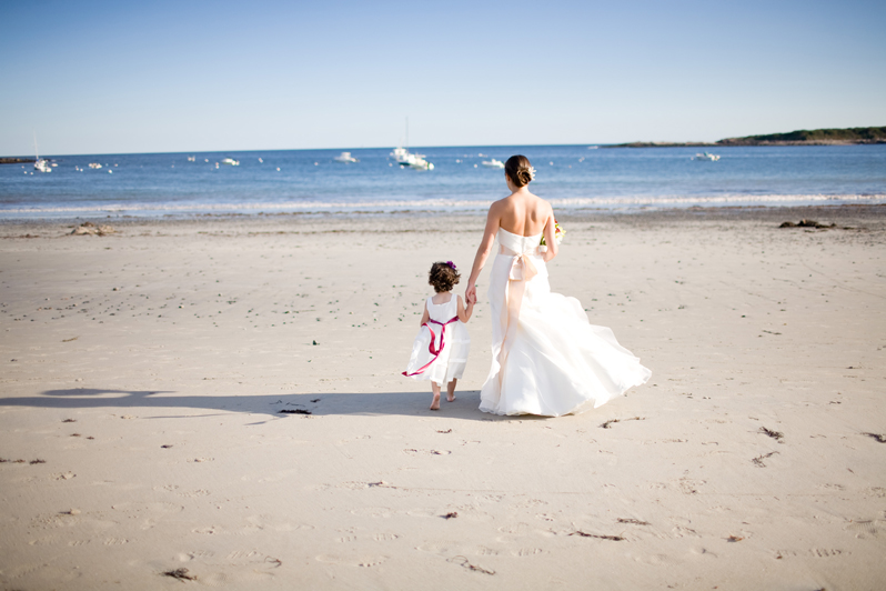 Boston MA beach wedding - bride with flower girl