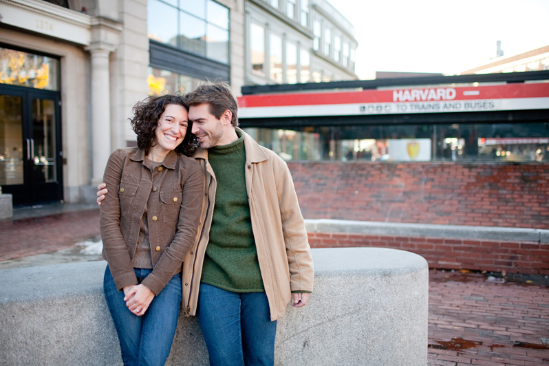 Harvard Square engagement - smiling couple