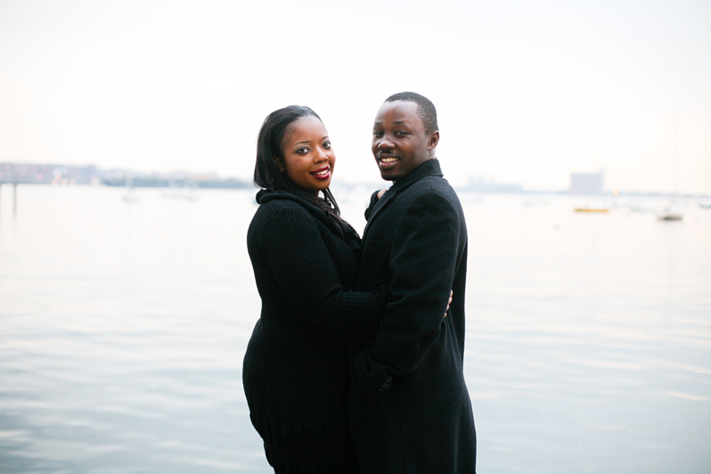 boston waterfront engagement session - couple along the water