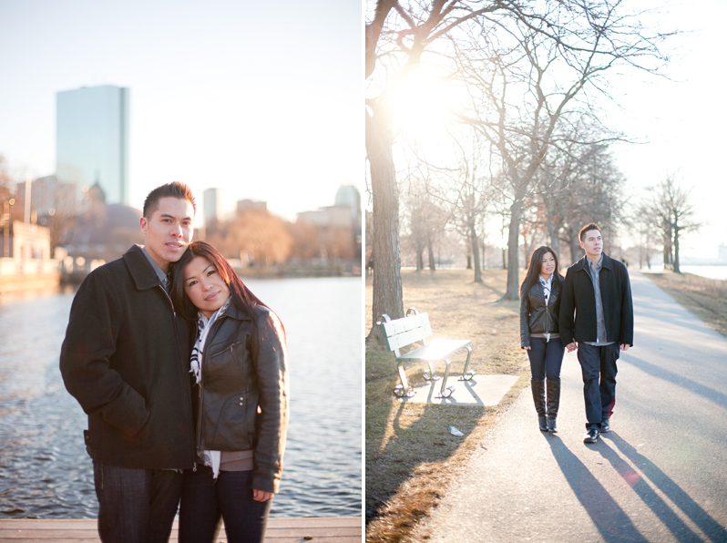 Boston engagement - couple against skyline