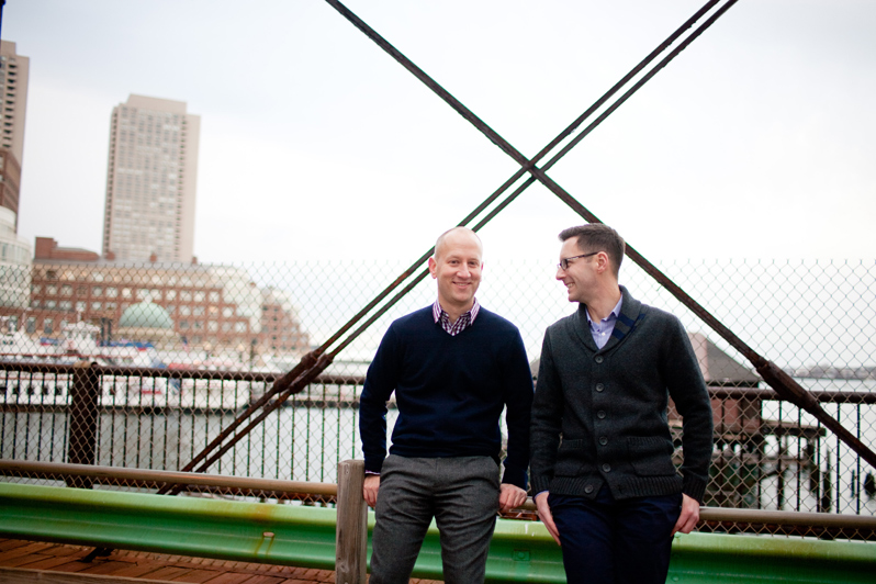 Boston engagement session - couple on Moakley bridge