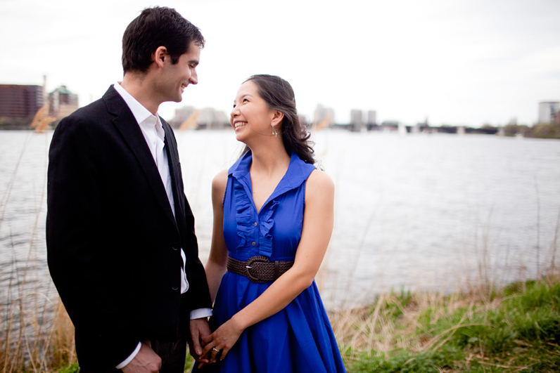 engagement session on the Boston esplanade - couple smiling