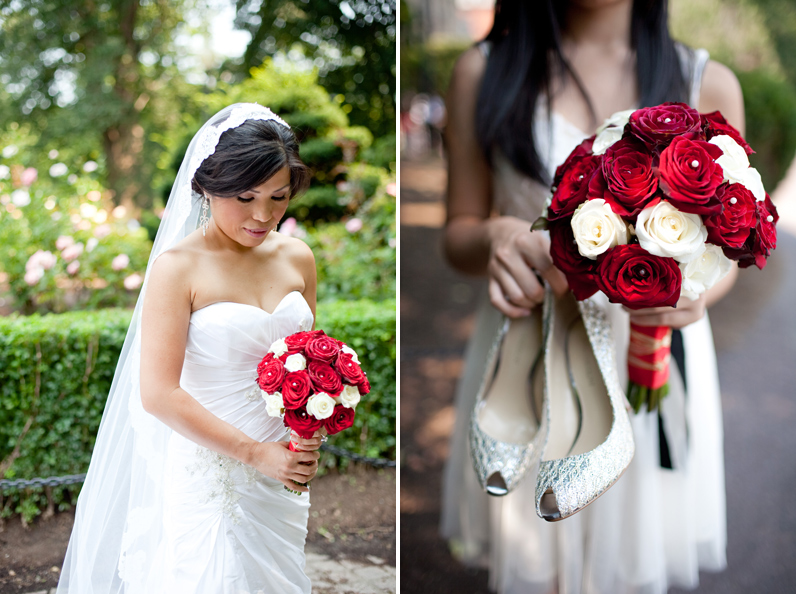 red and silver wedding details at the boston public garden