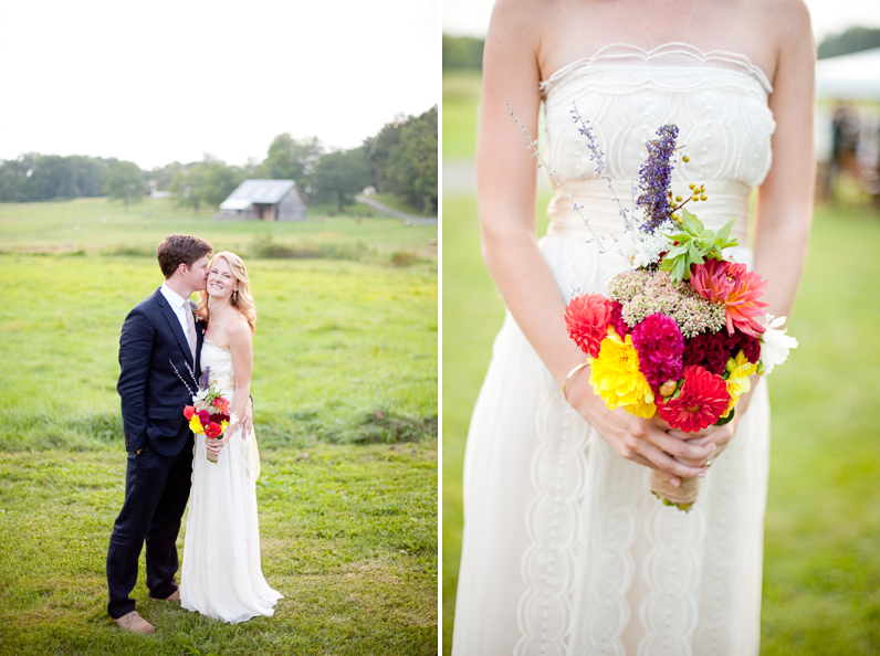 Bramble Hill wedding - bride and groom with rustic bouquet 