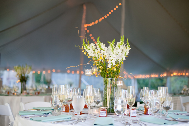 floral and candle and honey centerpieces - boston wedding at moraine farm