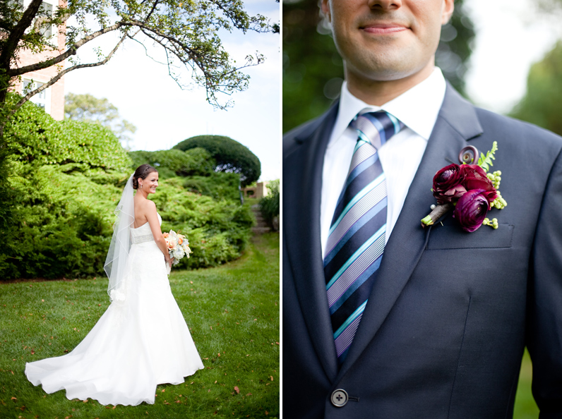 boston wedding at misselwood - bride and groom purple boutonniere