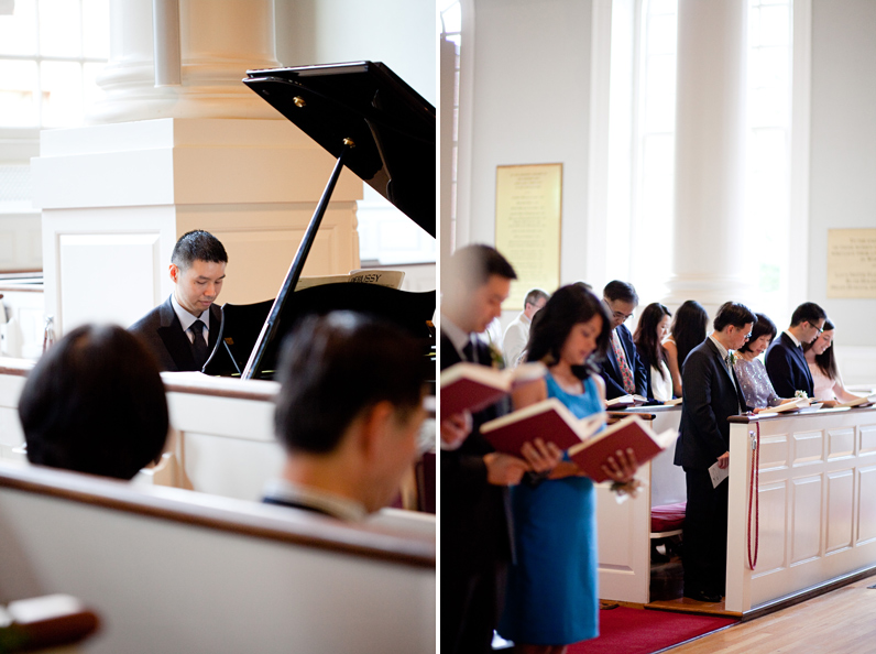 groom playing piano - harvard memorial church