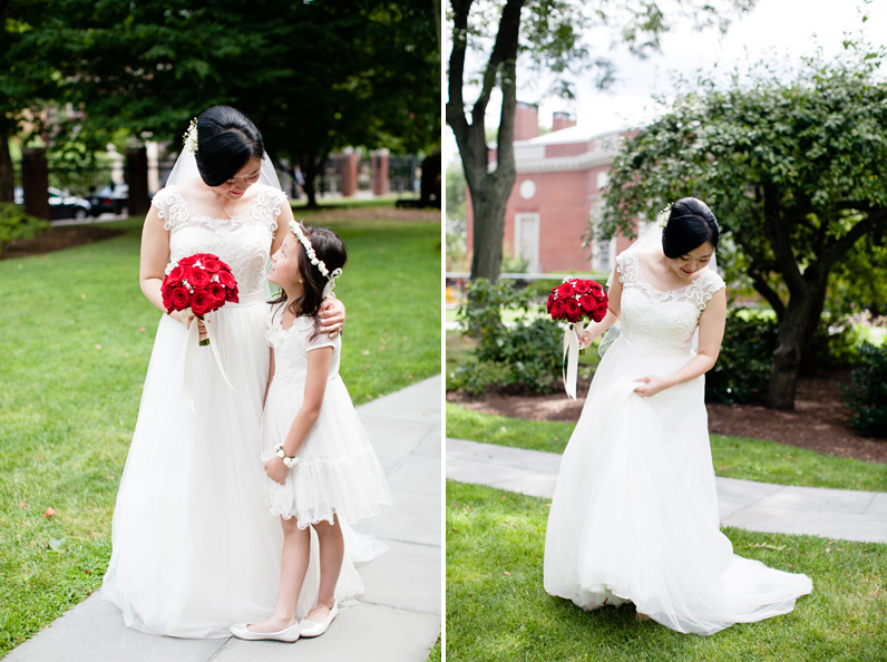 bride with flower girl in cambridge ma