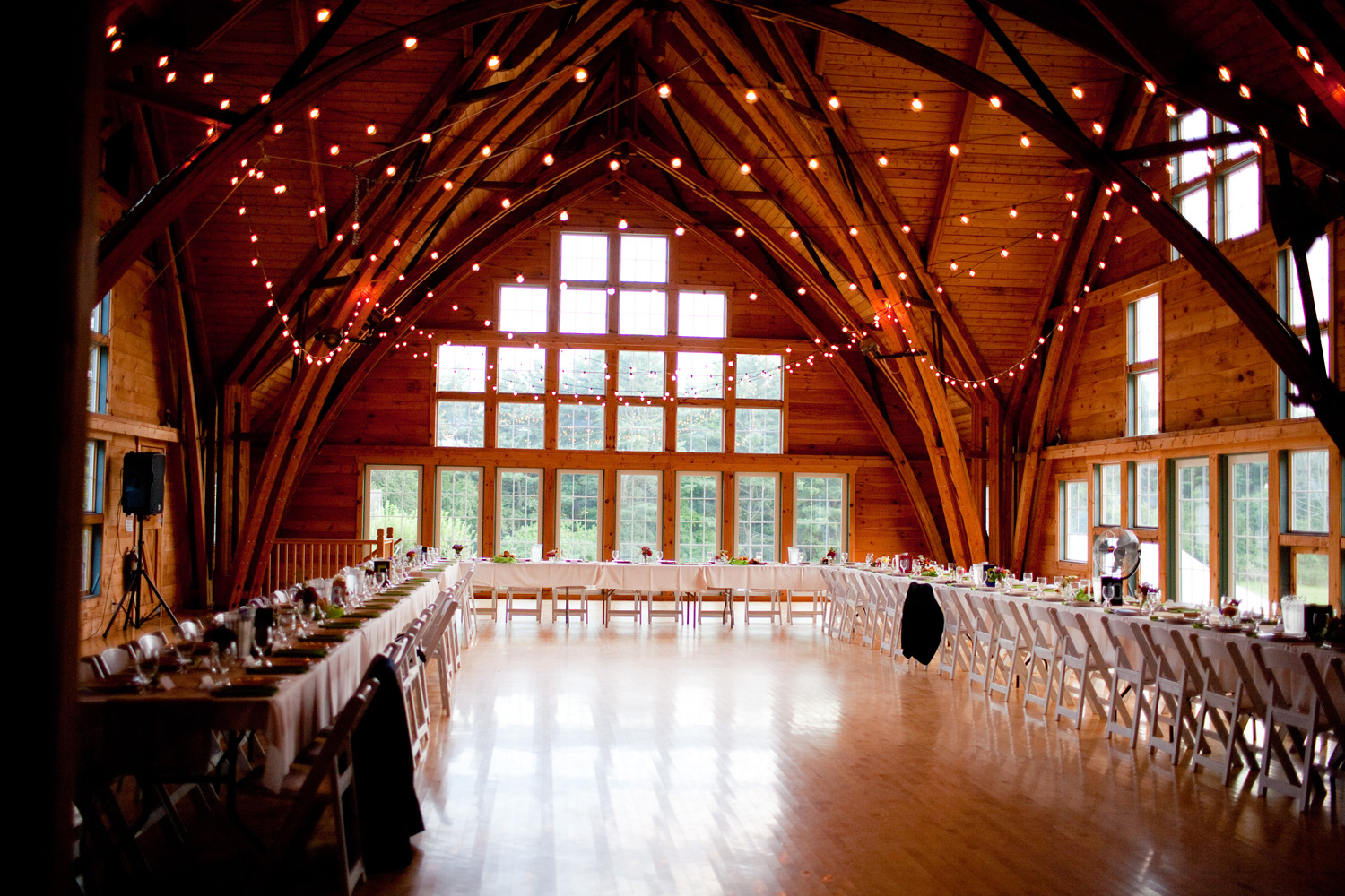 barn wedding with twinkle lights